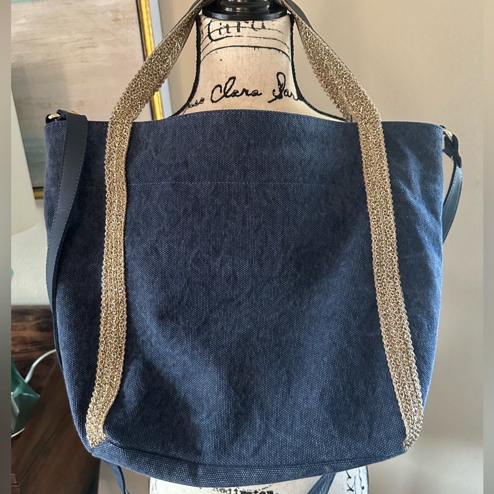 Unbranded Navy Crossbody Tote with Gold Chain-Effect Straps